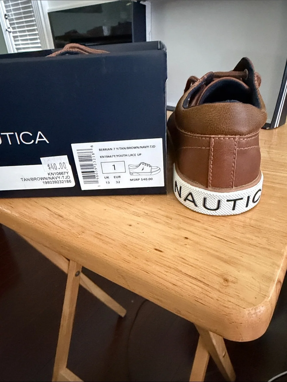Nautica Boys Brown Leather-Style Low Top Sneaker